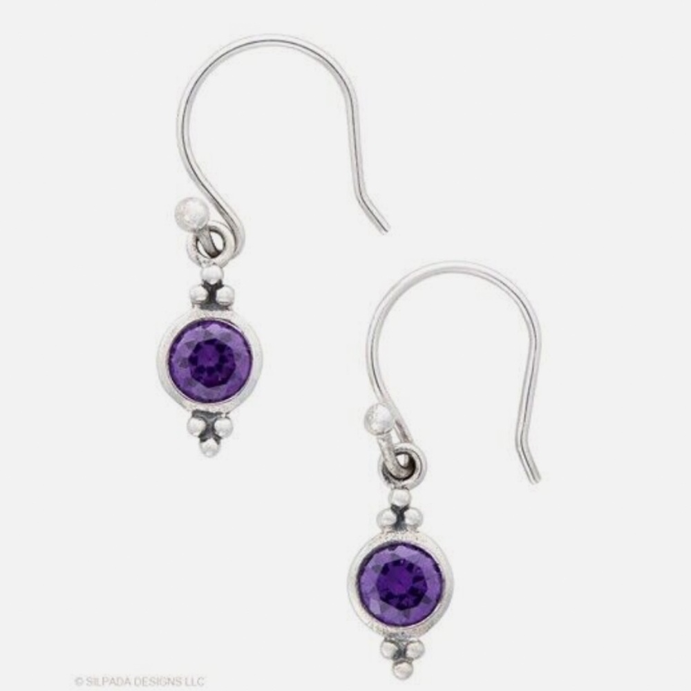 Silpada Sterling Silver Petite Purple Cubic Zirconia Drop Earrings W2397 *NEW